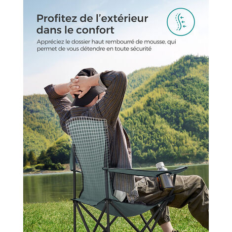 Fauteuil De Camping Pliable Rembourré - Dossier Haut Inclinable, Poids Max 150 Kg