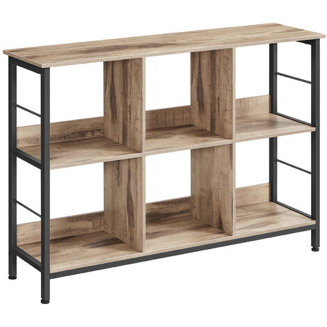 Vasagle – Bibliothèque enfant 6 compartiments – Étagère horizontale 120 x 33 x 80 cm – Panneau aggloméré et acier – Style industriel marron camel et noir