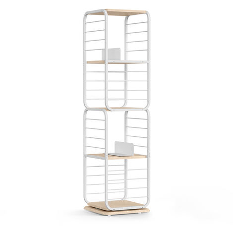 Bibliothèque Tournante 360° - 4 Niveaux En Acrylique - 45x45x135 Cm - Étagère De Rangement Moderne
