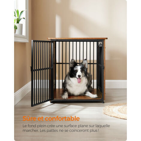 Feandrea Meuble Cage Pour Chien, Table d’Appoint, Niche Moderne pour Chiens jusqu’à 32 kg, Cage Solide pour Chien avec Fond Plein, Maison de Chien à Double Porte, Marron Rustique