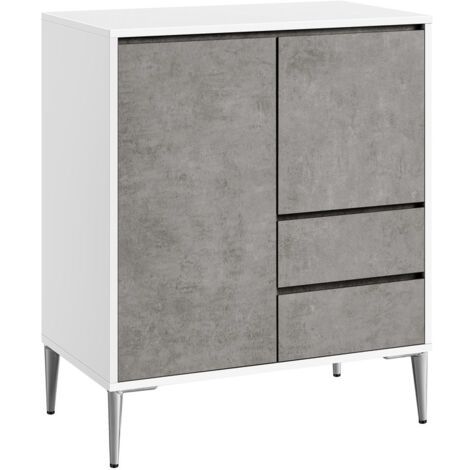 Vasagle – Buffet moderne 40 x 70 x 85 cm – Armoire de rangement avec 2 tiroirs et étagère réglable – Panneau d’aggloméré gris béton – Pour salon et bureau (1/5)
