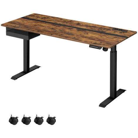 Vasagle – Bureau électrique réglable en hauteur 70 x 160 cm – Fonction mémoire 4 hauteurs – Panneau aggloméré et acier – Marron rustique et noir d'encre