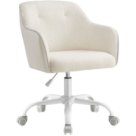 Chaise de Bureau, Fauteuil Ergonomique, Siège Pivotant, Réglable en Hauteur, Capacité 110 kg, Cadre en Acier, Tissu Peluche Respirant et PU, pour Bureau, Chambre, Beige Cappuccino