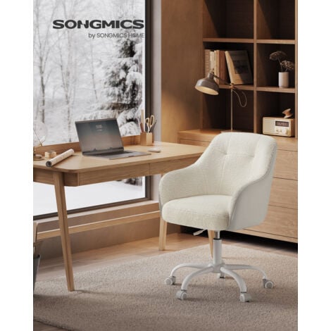 Chaise de Bureau, Fauteuil Ergonomique, Siège Pivotant, Réglable en Hauteur, Capacité 110 kg, Cadre en Acier, Tissu Peluche Respirant et PU, pour Bureau, Chambre, Beige Cappuccino