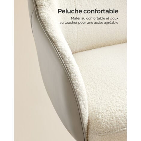 Chaise de Bureau, Fauteuil Ergonomique, Siège Pivotant, Réglable en Hauteur, Capacité 110 kg, Cadre en Acier, Tissu Peluche Respirant et PU, pour Bureau, Chambre, Beige Cappuccino