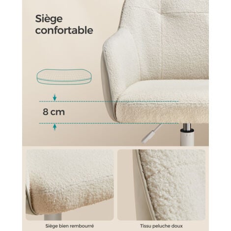 Chaise de Bureau, Fauteuil Ergonomique, Siège Pivotant, Réglable en Hauteur, Capacité 110 kg, Cadre en Acier, Tissu Peluche Respirant et PU, pour Bureau, Chambre, Beige Cappuccino