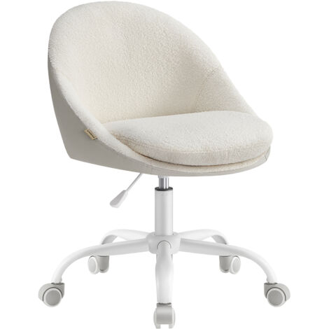 Chaise de Bureau, Fauteuil Pivotant en Peluche et PU, Siège Confort, Rembourrage en Mousse, Réglable en Hauteur, pour Bureau, Chambre, Beige Cappuccino et Blanc Nuage