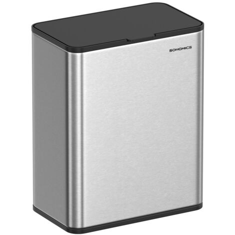 Songmics – Poubelle murale 8L pour déchets alimentaires – Couvercle avec crochets – Acier argenté – Dimensions 25,8x15,2x32cm – Usage intérieur