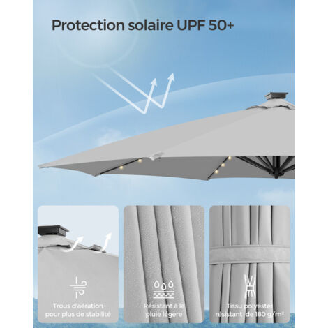 Parasol De Jardin En Aluminium De 270cm, Avec Mécanisme Et Inclinaison, Parasol Avec Mât De 38mm