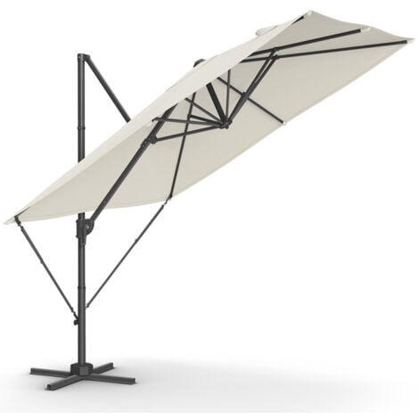 SONGMICS Parasol de Jardin Déporté 270 x 270 cm, UPF 50+ Parasol d’extérieur, Parasol de Terrasse, Pivotant à 360°, Inclinaison, avec Manivelle, Base en Croix, Blanc Crème