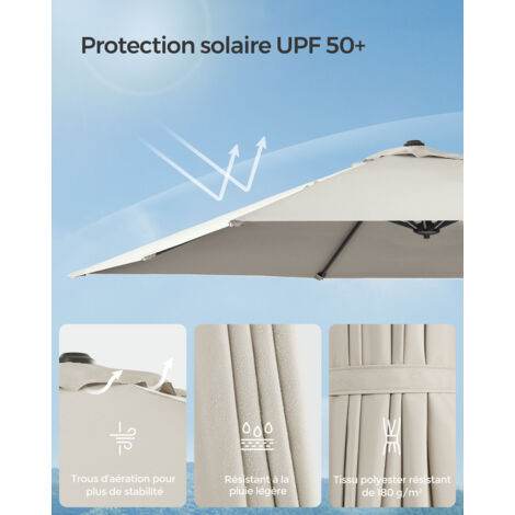 SONGMICS Parasol de Jardin Déporté 270 x 270 cm, UPF 50+ Parasol d’extérieur, Parasol de Terrasse, Pivotant à 360°, Inclinaison, avec Manivelle, Base en Croix, Blanc Crème