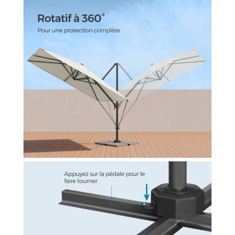 SONGMICS Parasol de Jardin Déporté 270 x 270 cm, UPF 50+ Parasol d’extérieur, Parasol de Terrasse, Pivotant à 360°, Inclinaison, avec Manivelle, Base en Croix, Blanc Crème