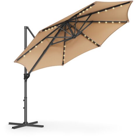 Parasol Déporté SONGMICS 300cm LED Solaire - Pivotant 360° UPF50+ Gris