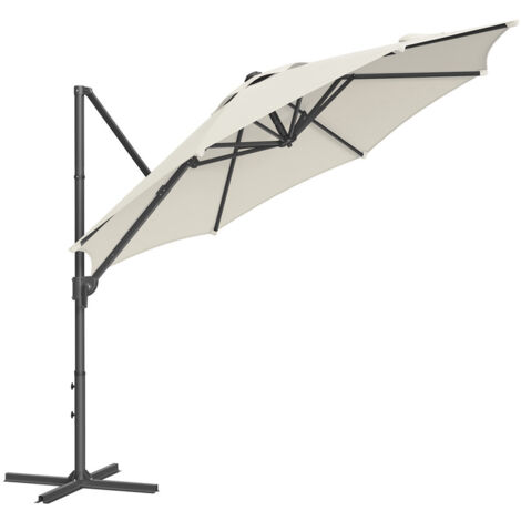 Songmics – Parasol déporté 300 cm – Protection UPF 50+ – Rotation 360° – Inclinaison 0-60° – Base en croix – Toile polyester 180 g/m² – Blanc crème