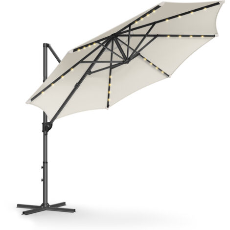 SONGMICS Parasol de Jardin 300 cm, 28 LED Solaires, UPF 50+, Parasol d’Extérieur, Parasol de Terrasse, Pivotant à 360°, Inclinaison Fluide, Manivelle, avec Base en Croix, Blabc Crème