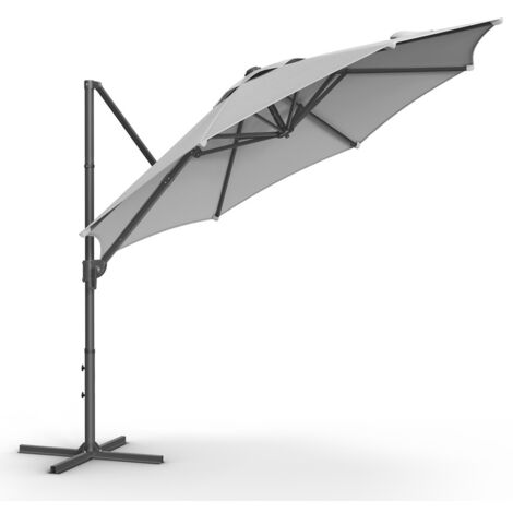 Songmics – Parasol déporté 300 cm – Protection UPF 50+ – Rotation 360° – Inclinaison 0-60° – Base en croix – Toile polyester 180 g/m² – Gris tourterelle