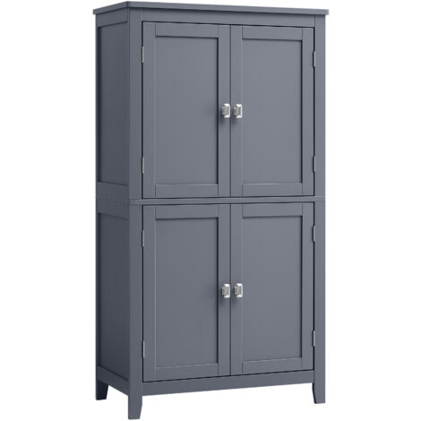 VASAGLE Armoire de Salle de Bain, Meuble de Rangement, Placard de Cuisine avec 4 Portes, Étagères Réglables, 30 x 60 x 110 cm, Gris Ardoise