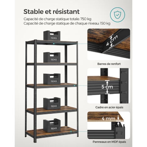 MSV - Etagère Support De Cuisine Sur Pied Design Industriel Bambou & Acier ELIE Noir Mat MSV