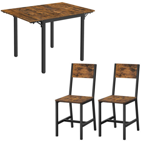 Vasagle – Ensemble table et chaises – Table pliante 120x78x76,2 cm – 2 chaises en acier – Marron rustique et noir – Capacité 100 kg