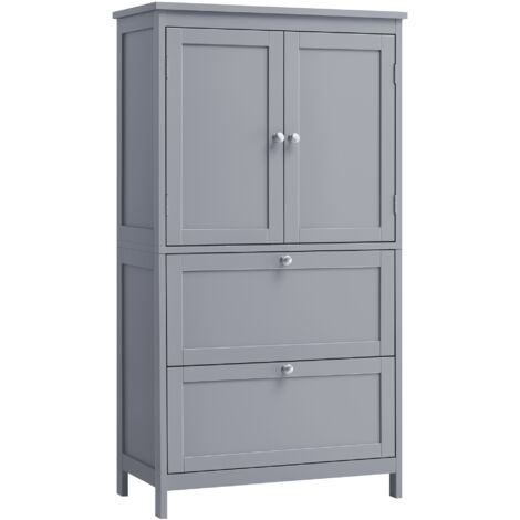 Vasagle – Meuble bas de salle de bain 30 x 60 x 110 cm – 2 tiroirs et 2 portes – Étagères réglables – MDF gris tourterelle