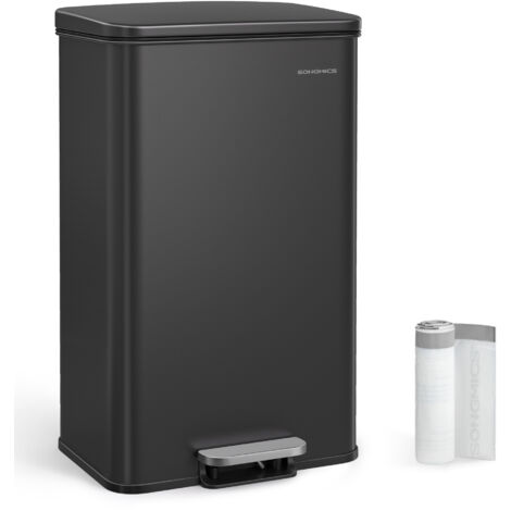 Songmics – Poubelle à pédale 40L en acier noir – Couvercle à fermeture lente – Dimensions 34,8 x 32,1 x 55,7 cm – 15 sacs poubelles inclus
