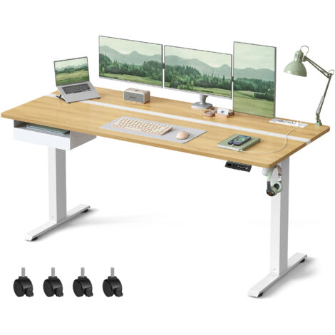 Vasagle – Bureau assis-debout électrique réglable 70 x 160 cm – Hauteur 72-120 cm – Fonction mémoire 4 hauteurs – 2 prises et 2 ports USB