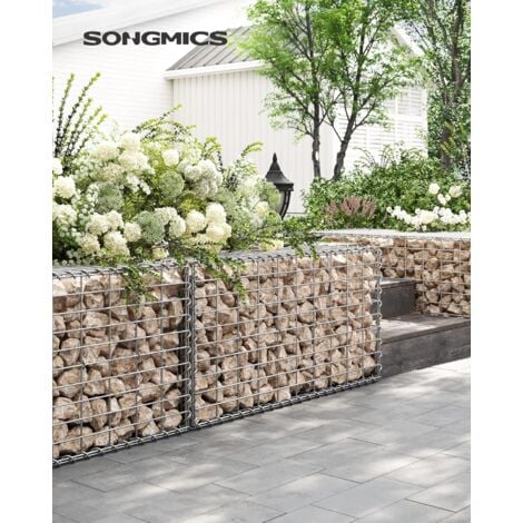 Gabion pour Pierre, 100 x 50 x 50cm, cloture gabion, Cage en Métal, Panier à Pierre, Maille 5 x 10 cm, Galvanisé, Mur, Paterre, Décoration de Jardin, Argent GGB155