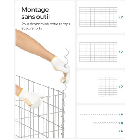 Gabion pour Pierre, 100 x 50 x 50cm, cloture gabion, Cage en Métal, Panier à Pierre, Maille 5 x 10 cm, Galvanisé, Mur, Paterre, Décoration de Jardin, Argent GGB155