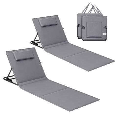 Lot de 2, Chaise Longue, Transat de Plage, Bain de Soleil, avec Appui-tête, Dossier Inclinable, Portable, avec Bandoulières, pour Camping, Jardin, Piscine, 158 x 55 cm, Gris Ardoise