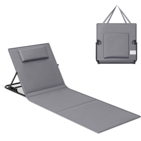 Chaise Longue, Transat de Plage, Bain de Soleil, avec Appui-tête, Dossier Inclinable, Portable, avec Bandoulières, pour Camping, Jardin, Piscine, 158 x 55 cm, Gris Ardoise (1/5)