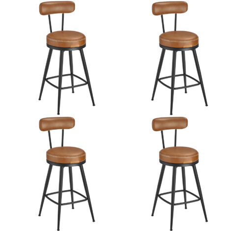Vasagle – Lot de 4 tabourets de bar marron – Siège rembourré en PU – Hauteur 65 cm – Style moderne mi-siècle – Acier et contreplaqué