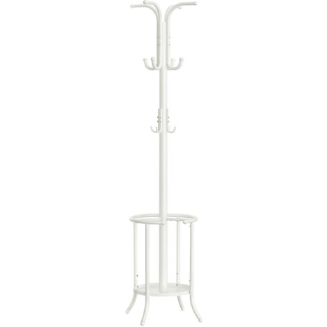 Songmics – Porte-manteau avec porte-parapluie – 12 crochets à boule – Structure métallique robuste – Hauteur 175 cm – Charge maximale 15 kg – Blanc perle (1/5)
