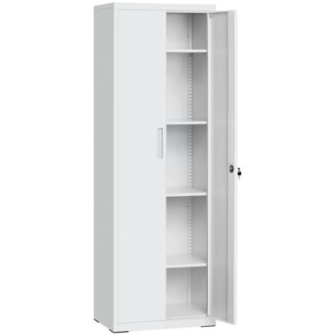 Songmics – Meuble de rangement en acier 40 x 60 x 180 cm – Placard avec 5 étagères réglables – Doubles portes et serrure – Pour garage et bureau – Gris (1/5)