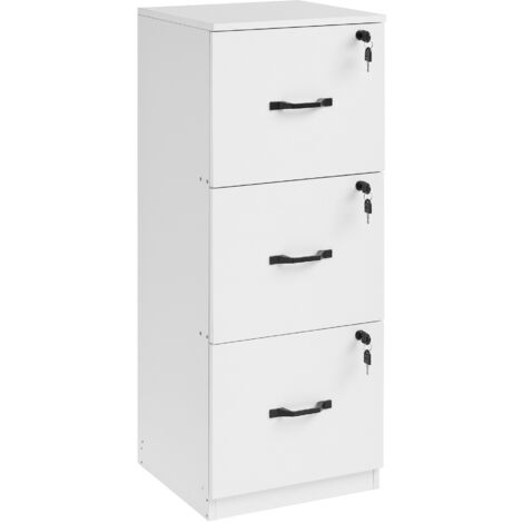 Vasagle – Caisson de bureau 3 tiroirs – Panneau aggloméré blanc – Dimensions 40 x 41 x 103 cm – Verrouillage des tiroirs – Rails de suspension A4