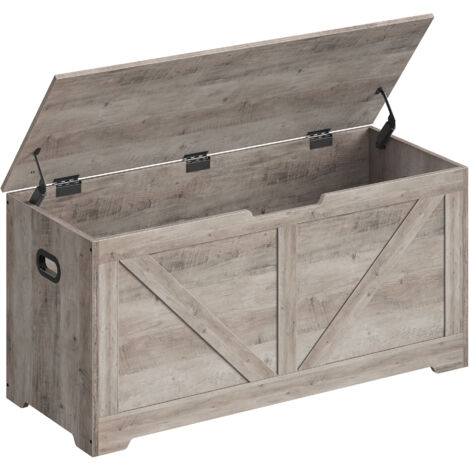 VASAGLE Coffre de Rangement Intérieur, Banc à Chaussures, Pouf, Banquette, Rangement pour Jouet Enfant, avec Charnières de Sécurité, Style Grange, 100 x 40 x 46 cm, Marron Rustique par