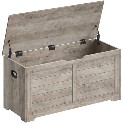 Vasagle – Coffre de rangement banc chaussures 40 x 100 x 46 cm – Imitation grange – 2 charnières de sécurité – Pour couloir, chambre, salon