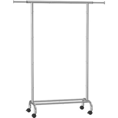 SONGMICS Porte-Manteau à Roulettes, Portant à Vêtements Extensible en Métal, avec Étagère de Rangement Surélevée, 40 x (83-120) x 156 cm, Capacité Totale 45 kg, Argenté (1/5)