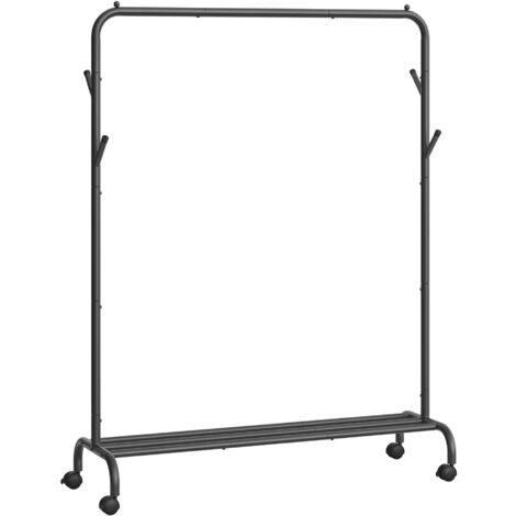 Porte-Manteau Sur Pied Avec Roulettes Et Étagère – Rangement Entrée, Acier, 61x32x176 Cm Noir