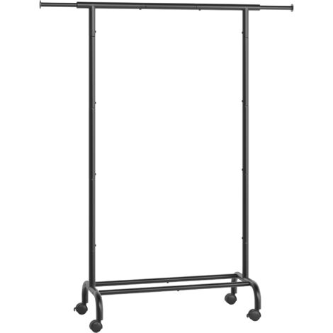 Songmics – Porte-manteau extensible à roulettes – Acier noir – Dimensions 40 x (83-120) x 156 cm – Charge maximale 45 kg – Étagère surélevée