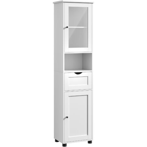 Vasagle – Colonne de salle de bain 30 x 40 x 165 cm – Rangement avec étagères réglables et tiroir – Panneau d’aggloméré blanc nuage – Fixation murale incluse