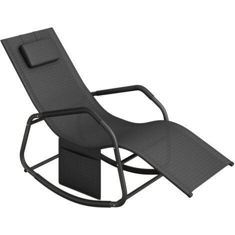 SONGMICS Fauteuil à Bascule, Chaise Longue à Bascule avec Butées Anti-renversement, Appui-tête Réglable, Cadre en Acier, Tissu Respirant, Pochette, 151 x 56 x 90 cm, Noir d'Encre