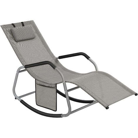 Songmics – Fauteuil à bascule ergonomique – Cadre en acier galvanisé – Tissu Oxford respirant – Appui-tête réglable – Dimensions 151 x 56 x 90 cm – Gris tourterelle