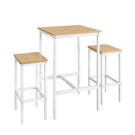 Vasagle – Ensemble table haute avec 2 tabourets – Dimensions table 60x60x90cm – Dimensions tabouret 30x40x65cm – Panneau aggloméré et acier – Style industriel blanc