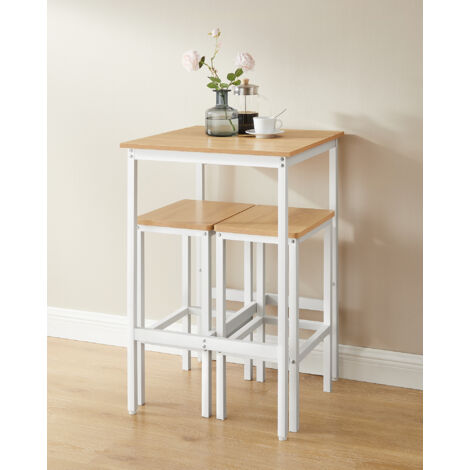 Table De Bar Avec 2 Tabourets Pliants - 110 X 40 X 80 Cm - 4 étagères - Marron - Songvas