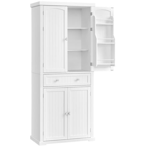 VASAGLE Grand Placard de Cuisine, Meuble de Rangement de 182,1 cm de Haut, Armoire, avec un Tiroir, 4 Planches Réglables, 6 Étagères de Porte, pour Salon, Cuisine, Blanc