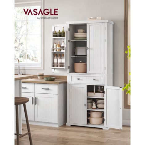 VASAGLE Grand Placard de Cuisine, Meuble de Rangement de 182,1 cm de Haut, Armoire, avec un Tiroir, 4 Planches Réglables, 6 Étagères de Porte, pour Salon, Cuisine, Blanc