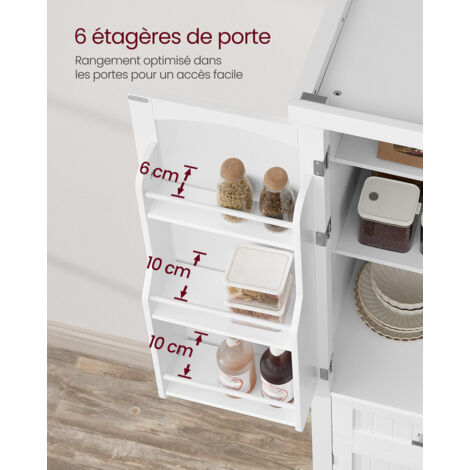VASAGLE Grand Placard de Cuisine, Meuble de Rangement de 182,1 cm de Haut, Armoire, avec un Tiroir, 4 Planches Réglables, 6 Étagères de Porte, pour Salon, Cuisine, Blanc