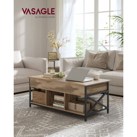Table Basse Rectangulaire Réglable En Hauteur - Rangement Ouvert Et Caché - Vintage Marron/noir - 100x50x48-62 Cm - 4