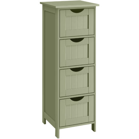 Vasagle – Meuble bas de salle de bain 4 tiroirs – Dimensions 30 x 30 x 82 cm – Panneau MDF vert olive – Pour rangement salle de bain, salon, cuisine