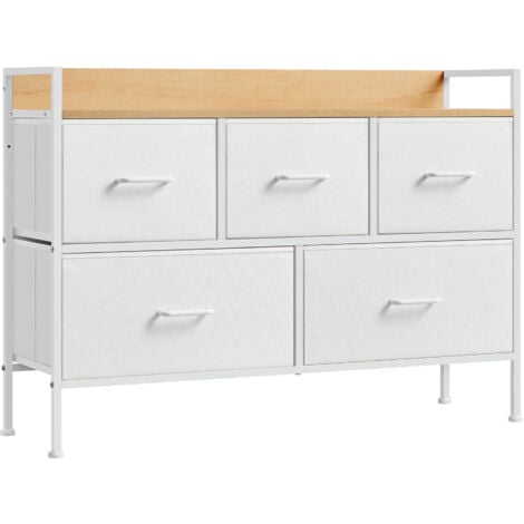 SONGMICS Commode de Chambre, 5 Tiroirs en Tissu avec Poignées, Meuble de Rangement, pour Salon, Entrée, Cadre en Acier, Blanc Nuage et Beige Chêne